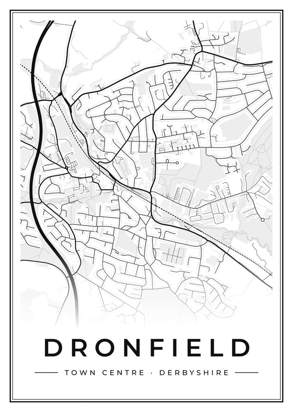 Dronfield Town Centre Street Map Poster
