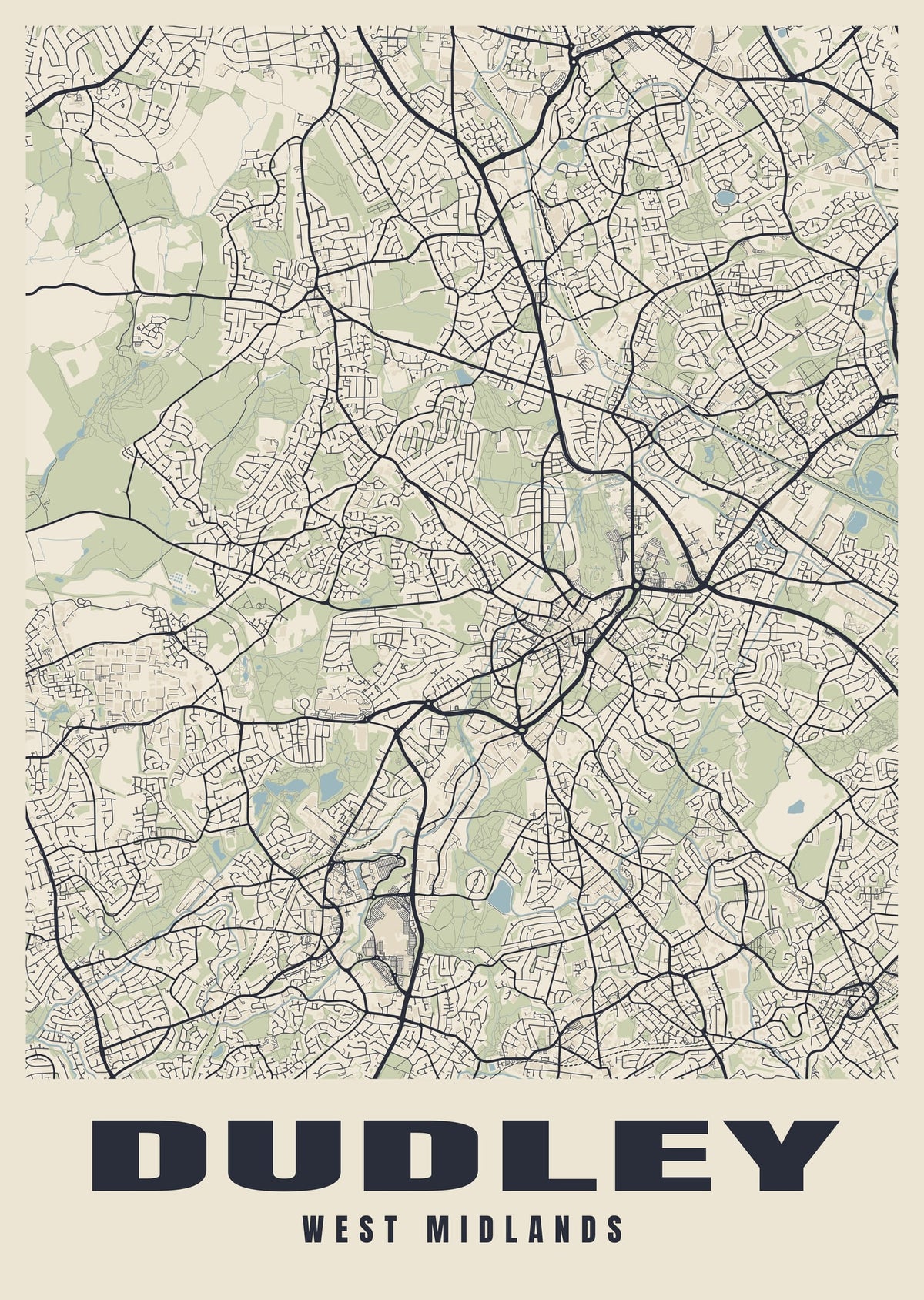 Street map poster of Dudley, West Midlands