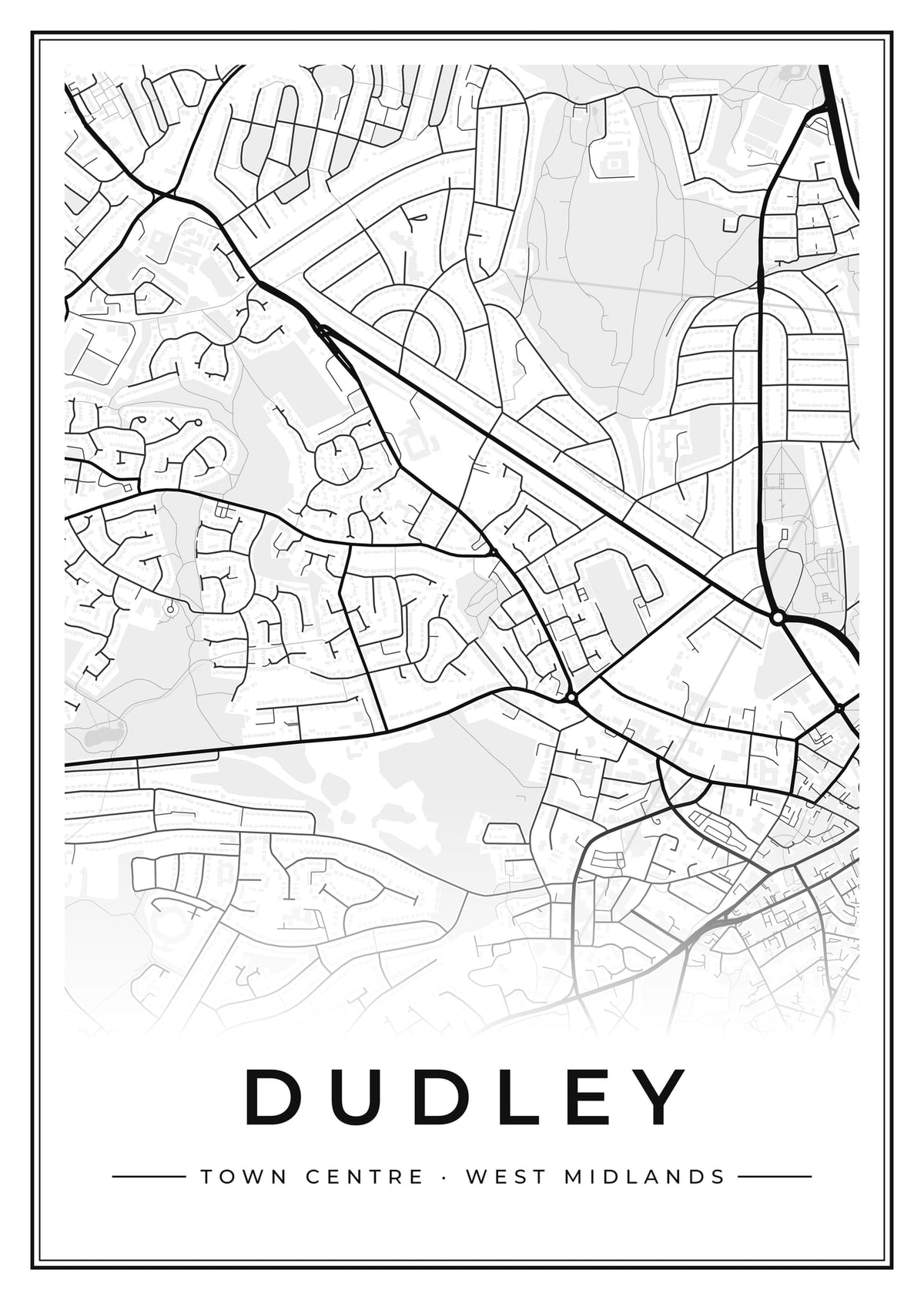 Street map poster of Dudley town centre, West Midlands