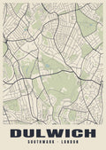 Heritage street map poster of Dulwich, Southwark, London