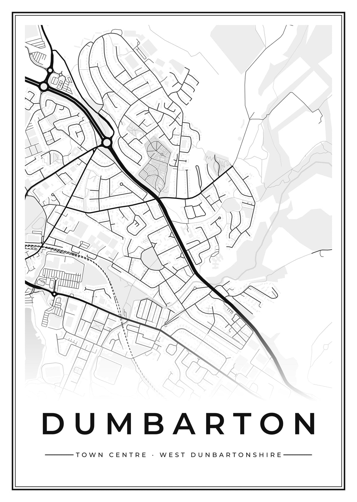 Street map poster of Dumbarton town centre, West Dunbartonshire