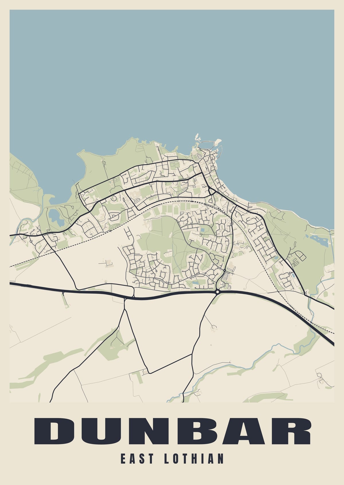 Street map poster of Dunbar, East Lothian