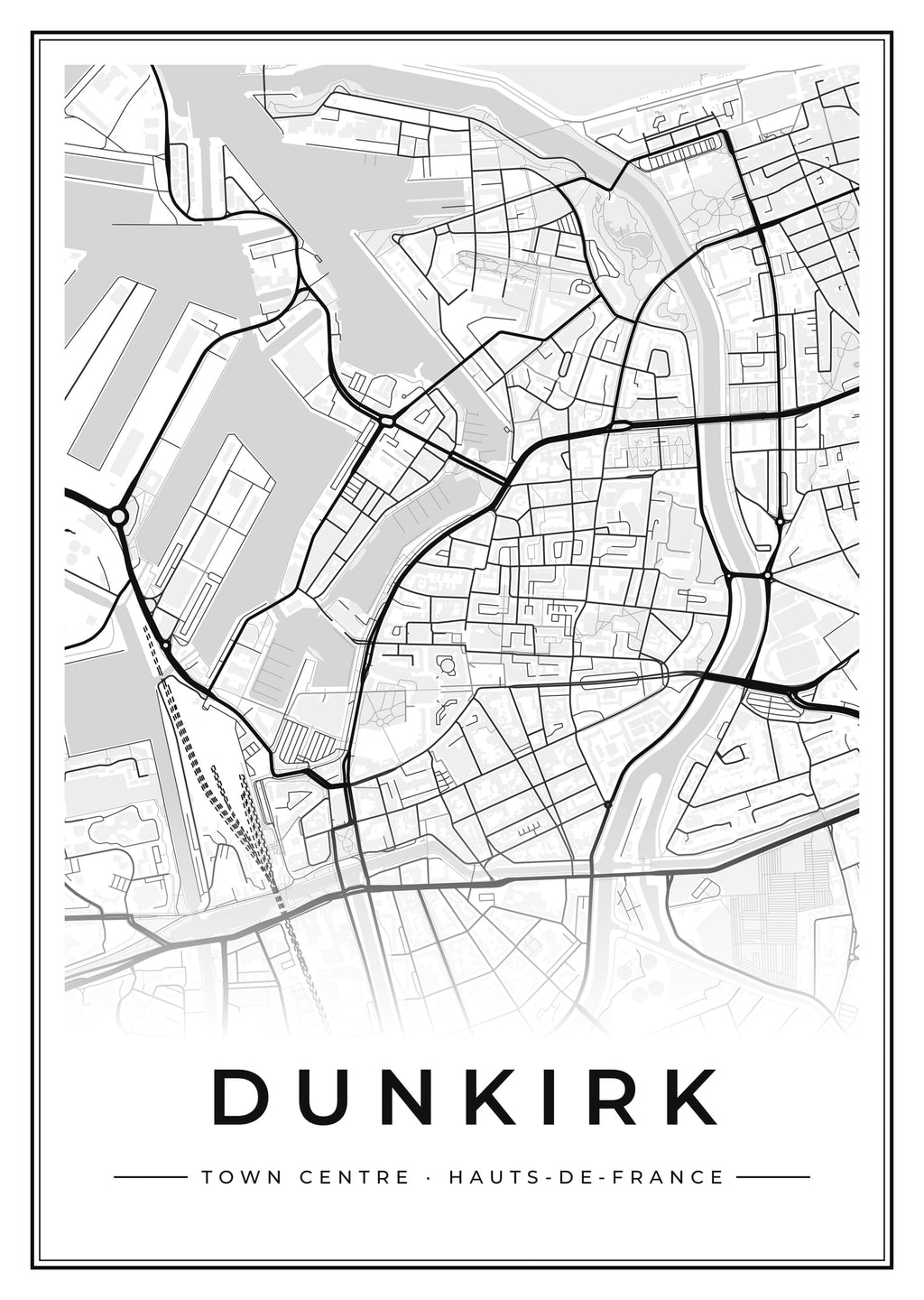 Street map poster of Dunkirk town centre, Hauts-de-France