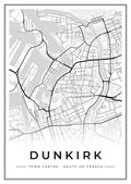 Street map poster of Dunkirk town centre, Hauts-de-France