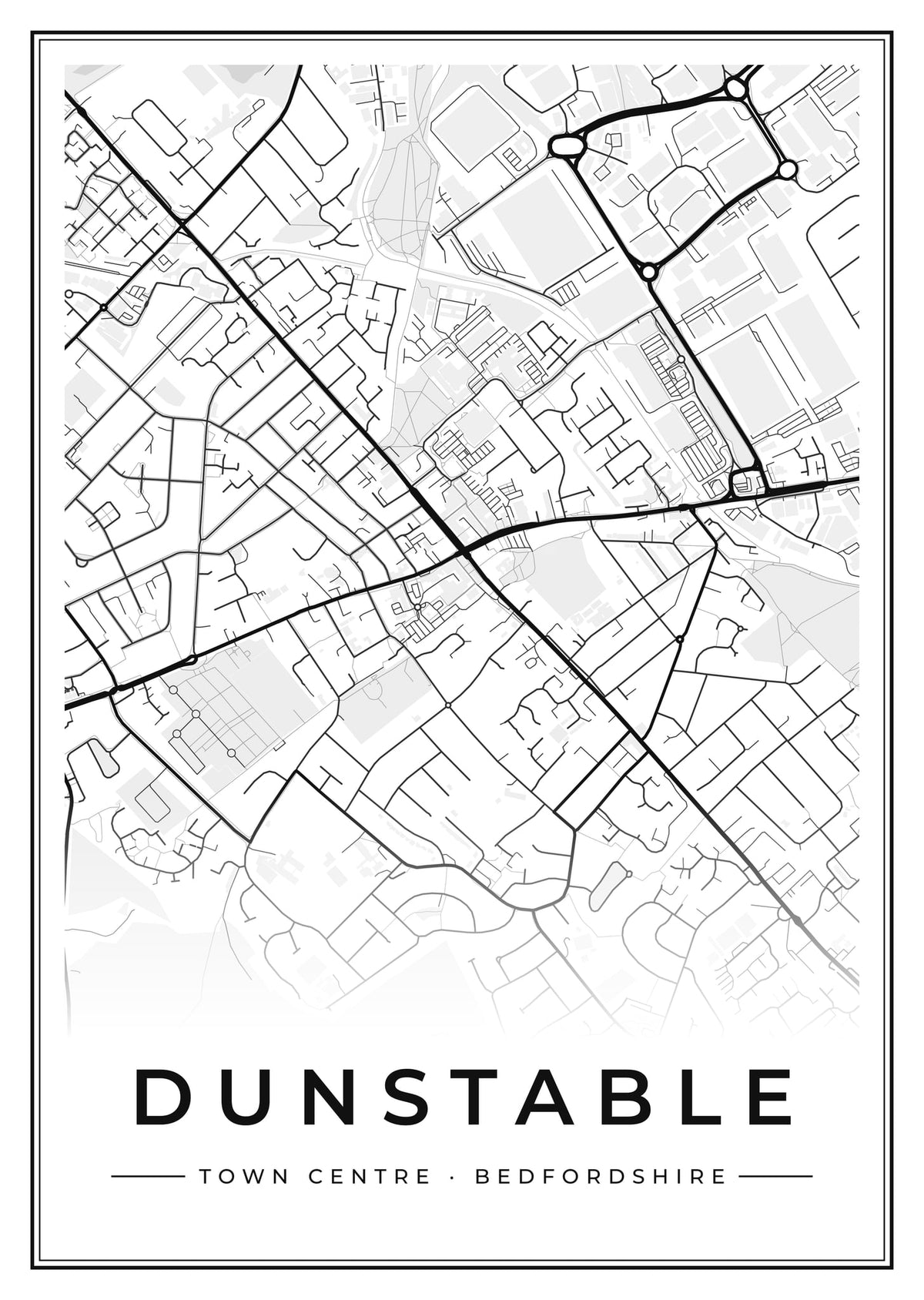 Street map poster of Dunstable town centre, Bedfordshire