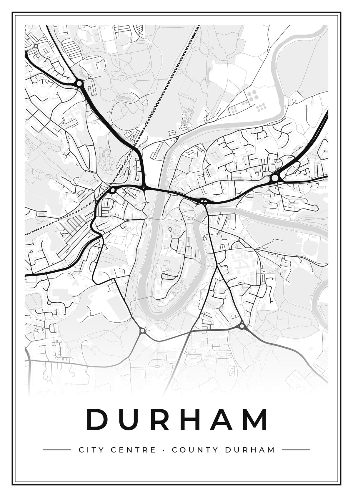 Street map poster of Durham city centre, County Durham