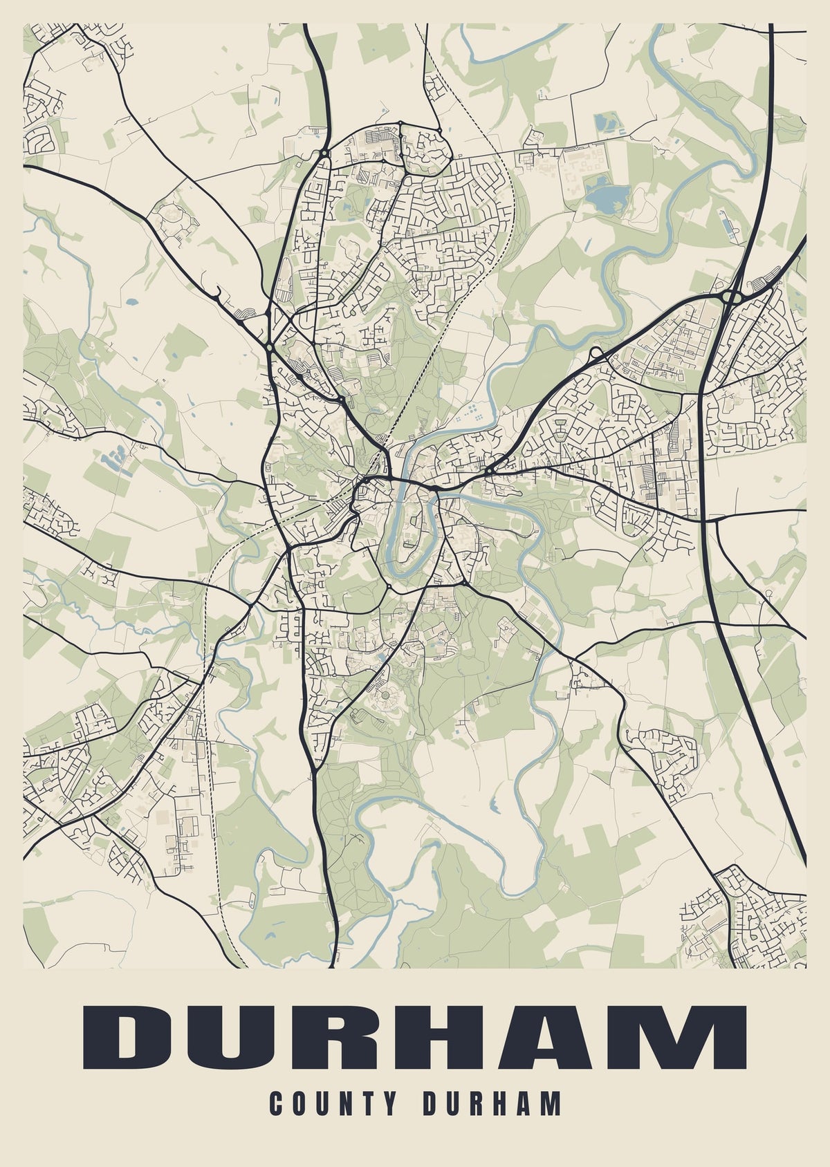 Street map poster of Durham, County Durham