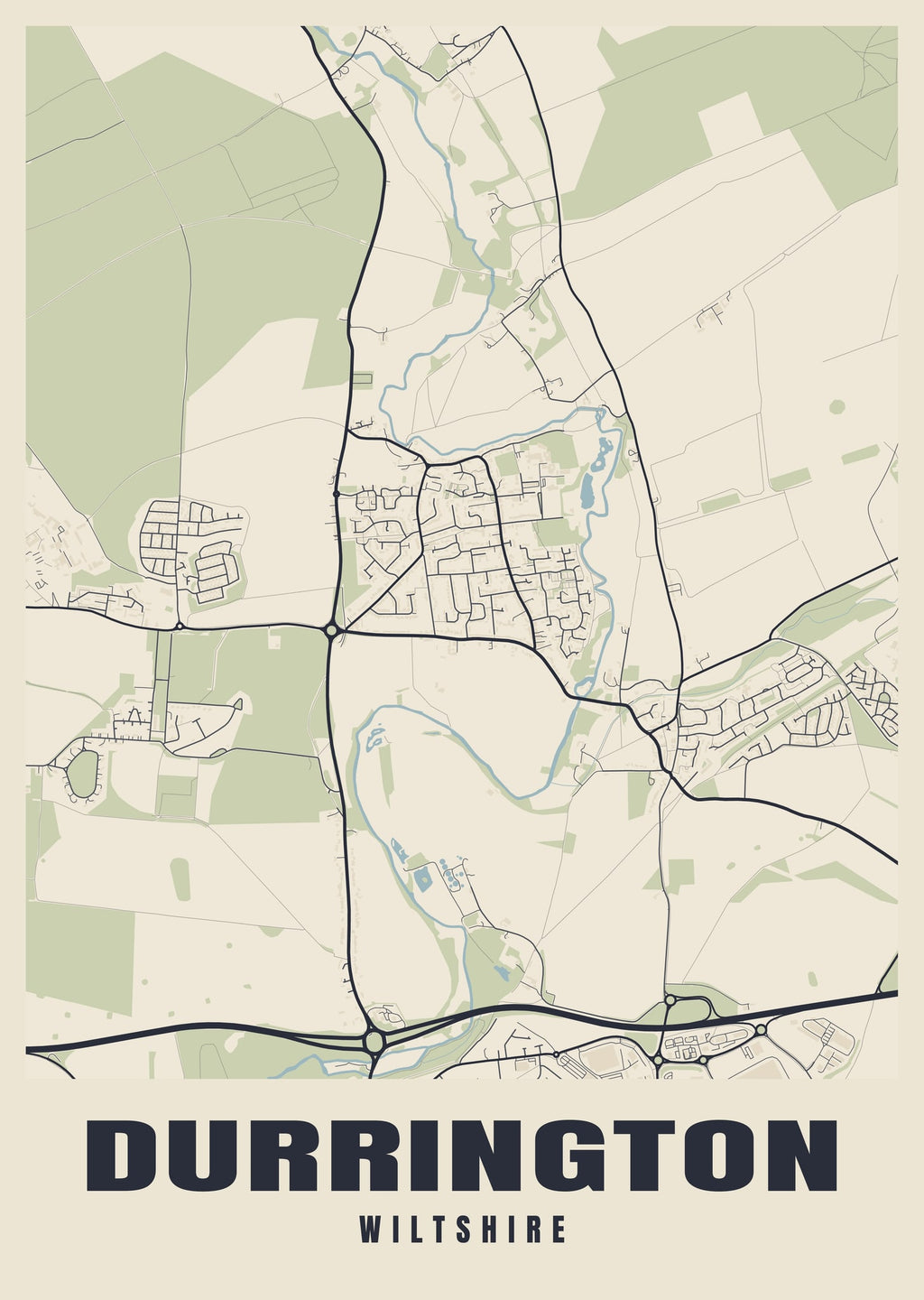 Street map poster of Durrington, Wiltshire