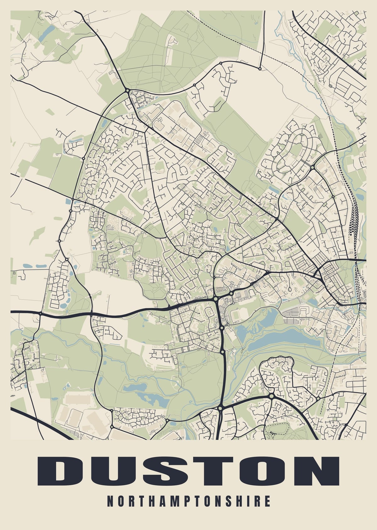 Street map poster of Duston, Northamptonshire