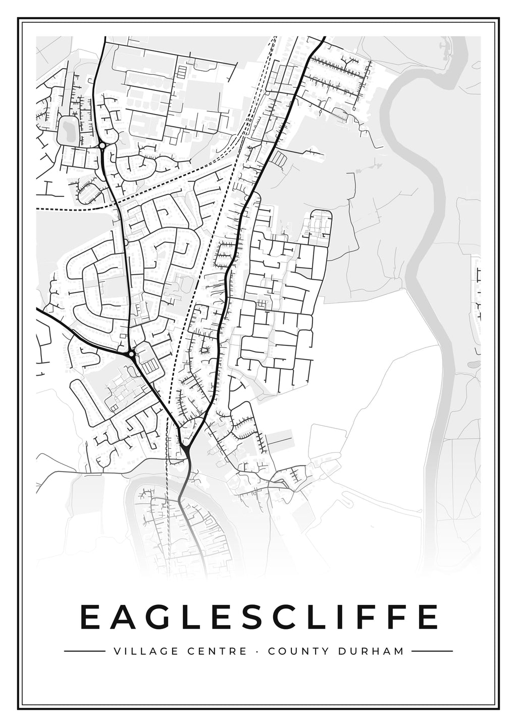 Street map poster of Eaglescliffe village centre, County Durham