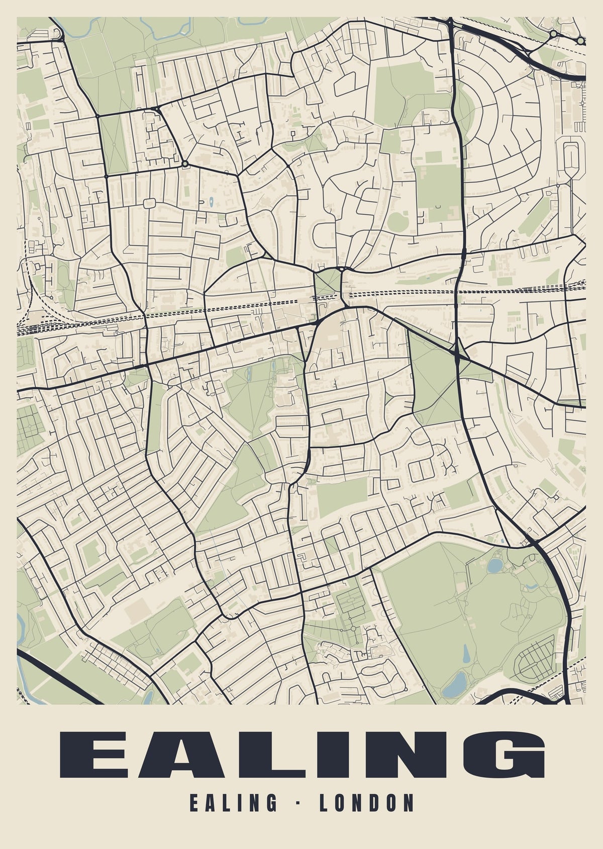 Heritage street map poster of Ealing, Ealing, London