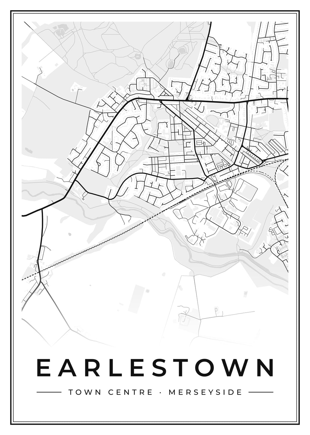 Street map poster of Earlestown town centre, Merseyside