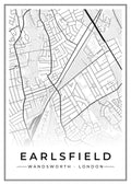 Street map poster of Earlsfield, Wandsworth, London