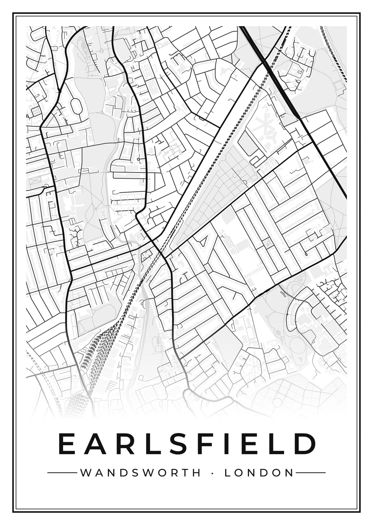 Street map poster of Earlsfield, Wandsworth, London