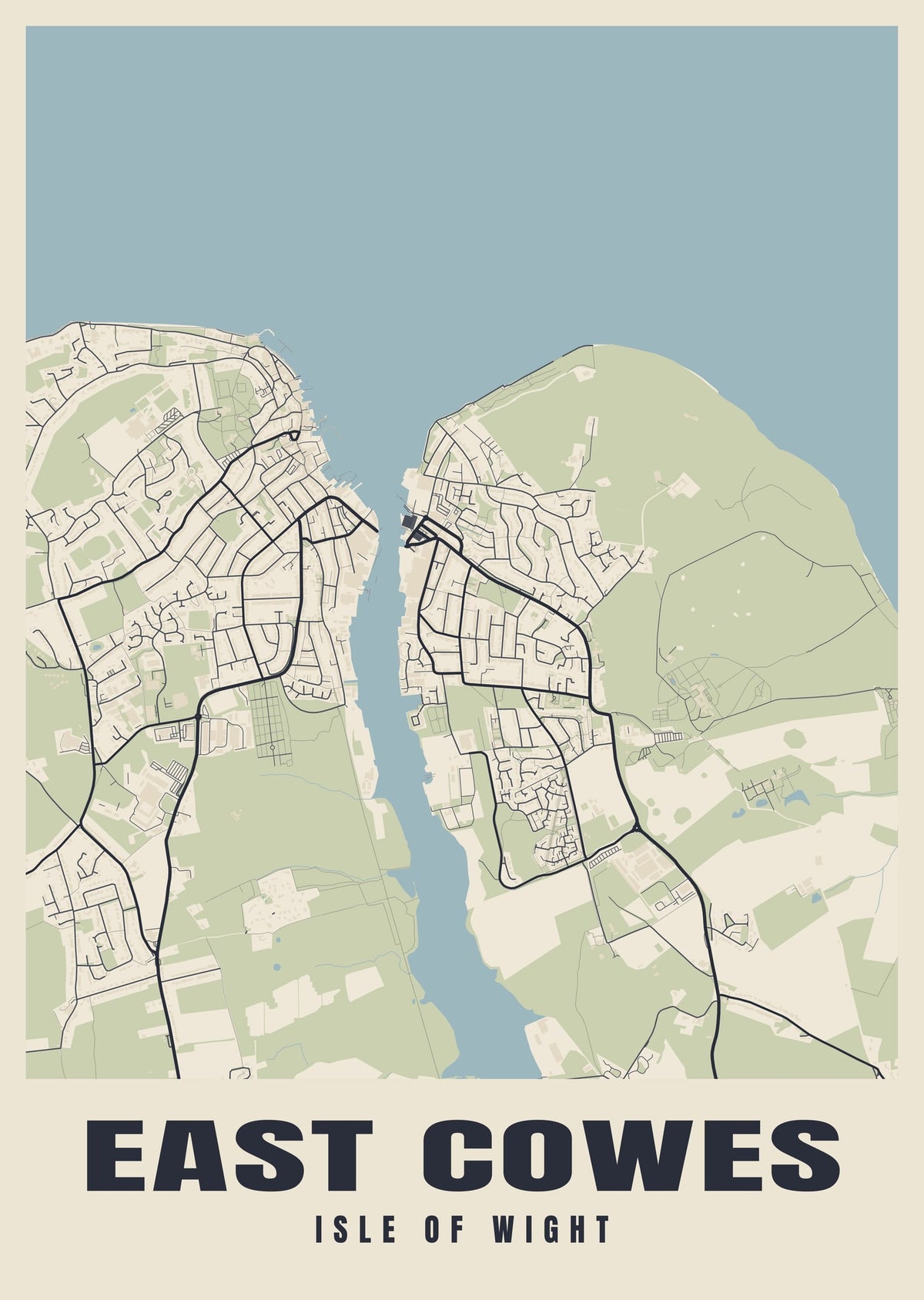 Street map poster of East Cowes, Isle of Wight