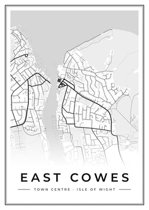 East Cowes Town Centre Street Map Poster
