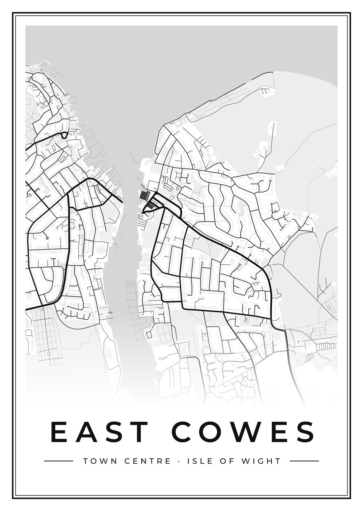 Street map poster of East Cowes town centre, Isle of Wight