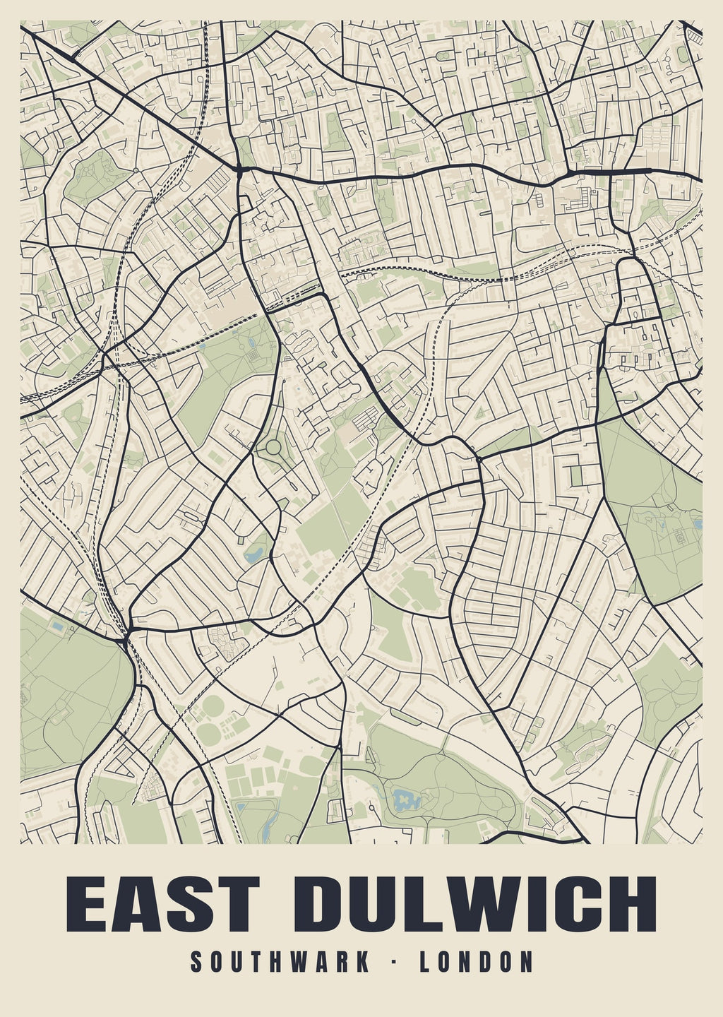 Heritage street map poster of East Dulwich, Southwark, London