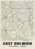 Heritage street map poster of East Dulwich, Southwark, London