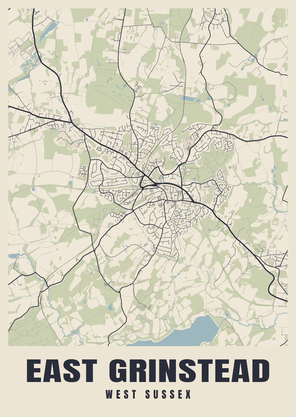 Street map poster of East Grinstead, West Sussex