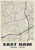 Heritage street map poster of East Ham, Newham, London