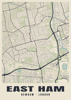 Heritage street map poster of East Ham, Newham, London