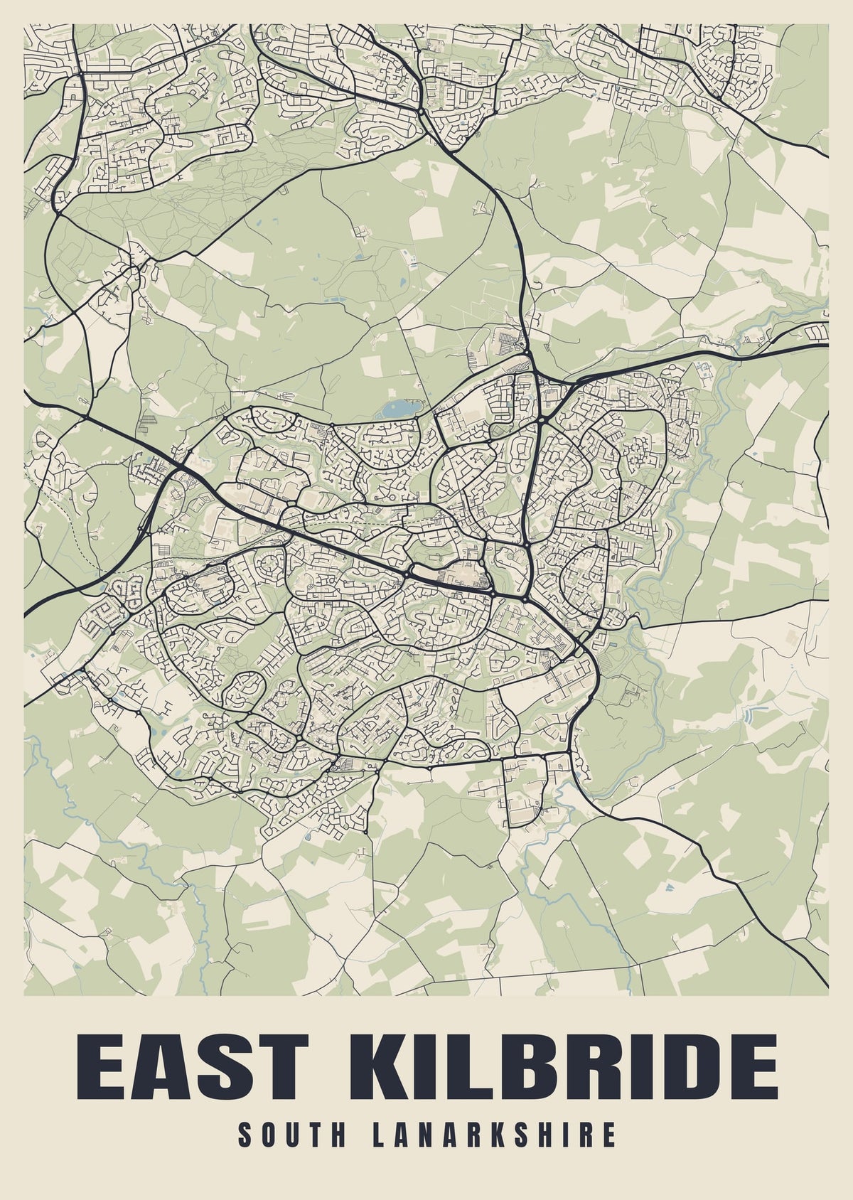 Street map poster of East Kilbride, South Lanarkshire
