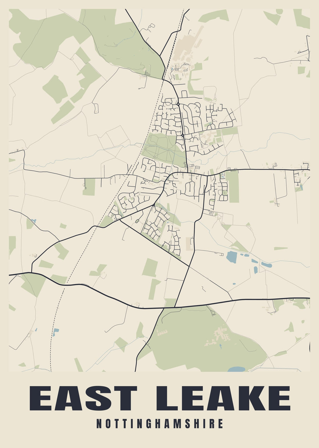 Street map poster of East Leake, Nottinghamshire