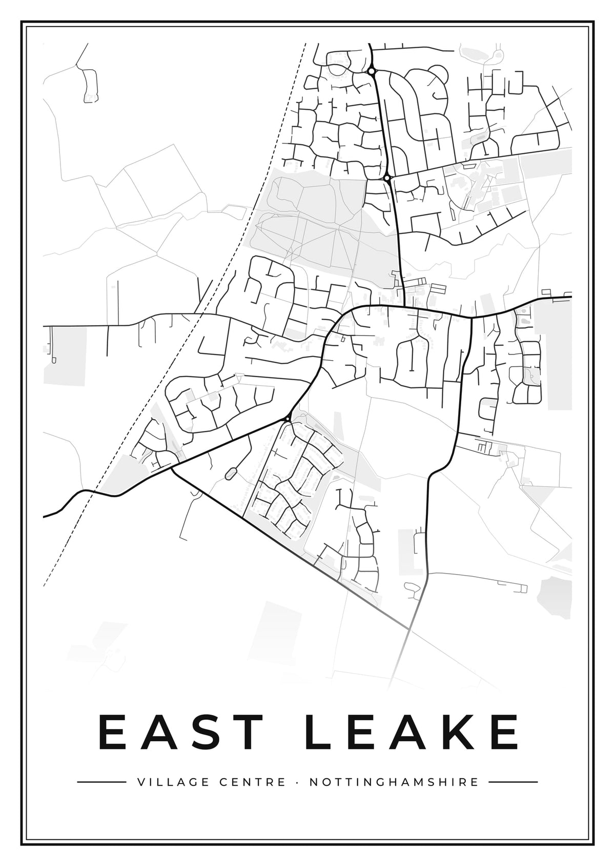 Street map poster of East Leake village centre, Nottinghamshire