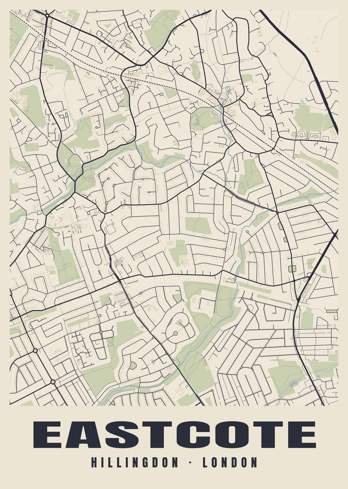 Heritage street map poster of Eastcote, Hillingdon, London