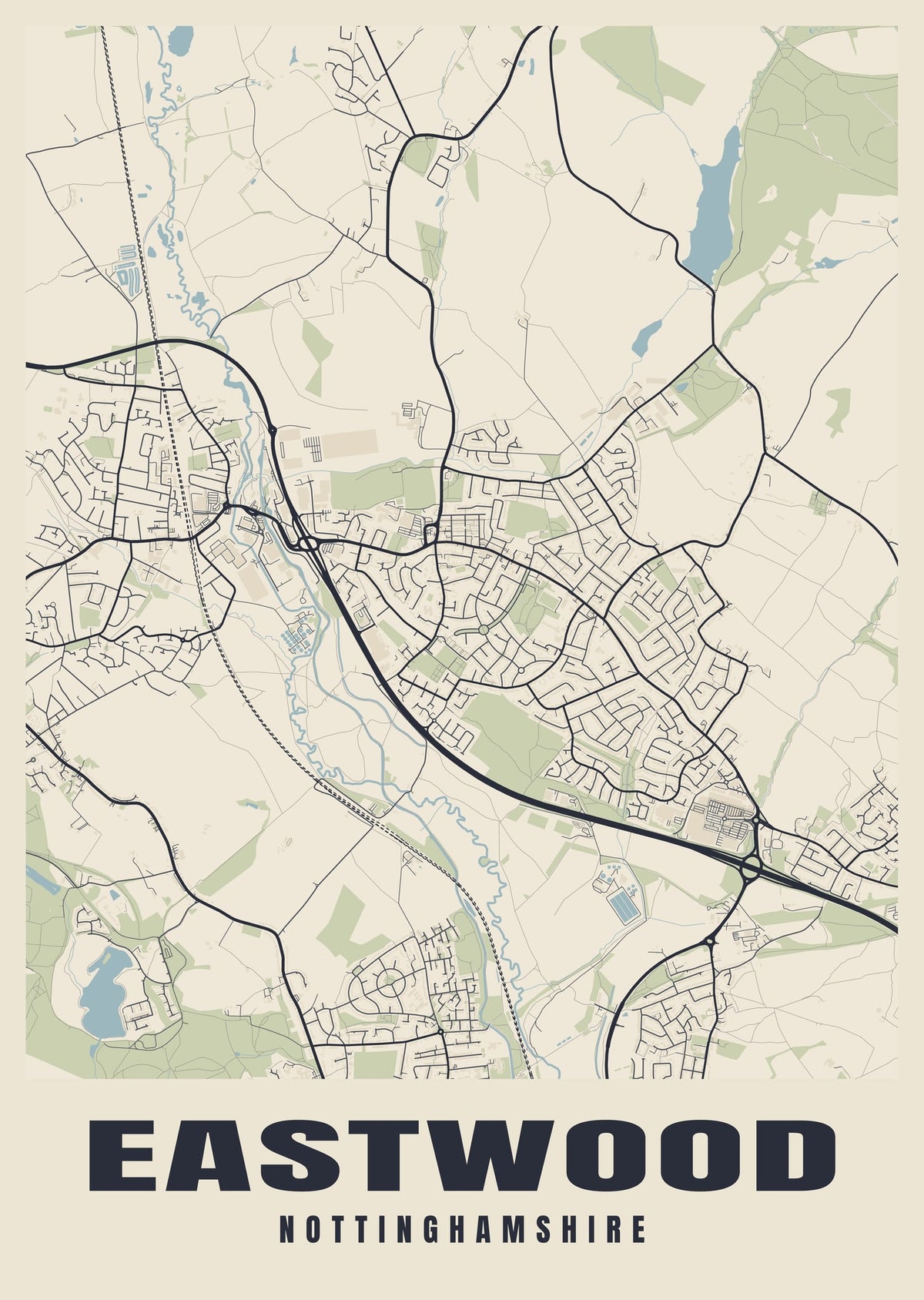 Street map poster of Eastwood, Nottinghamshire