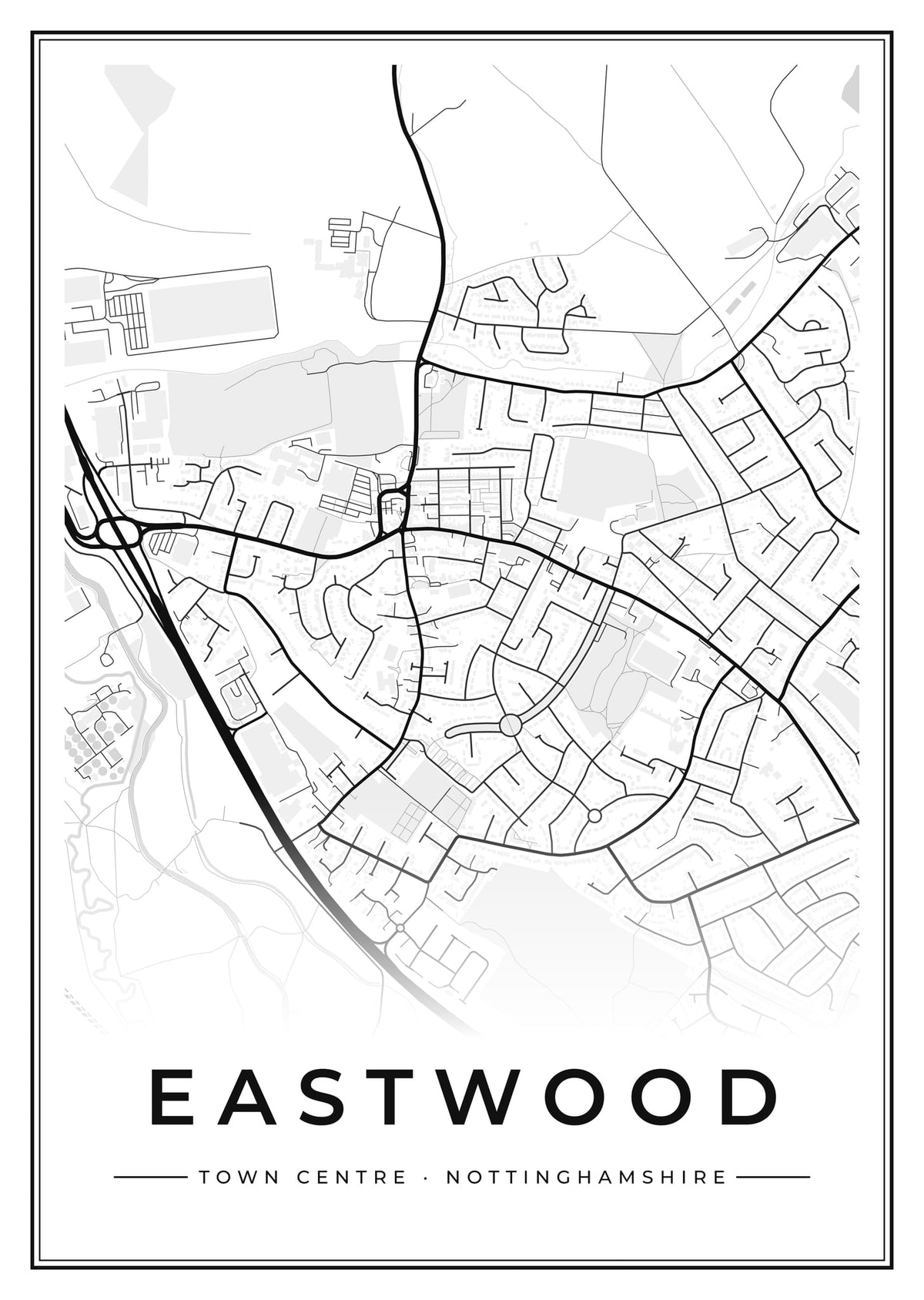 Street map poster of Eastwood town centre, Nottinghamshire