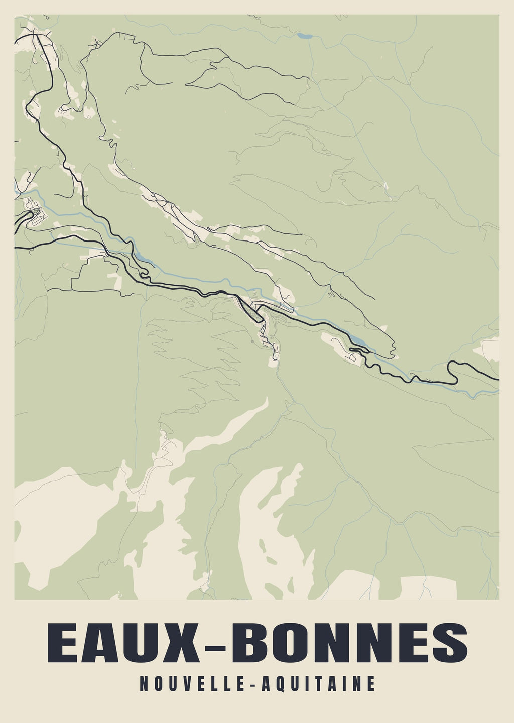Street map poster of Eaux-Bonnes, Nouvelle-Aquitaine
