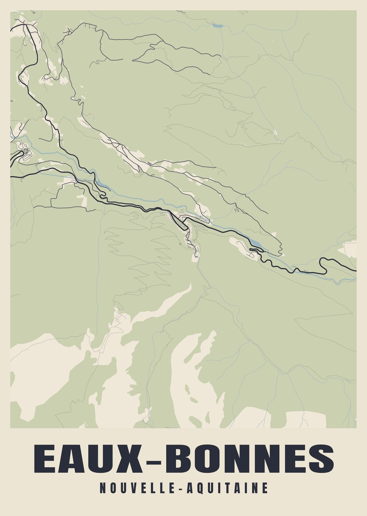 Street map poster of Eaux-Bonnes, Nouvelle-Aquitaine