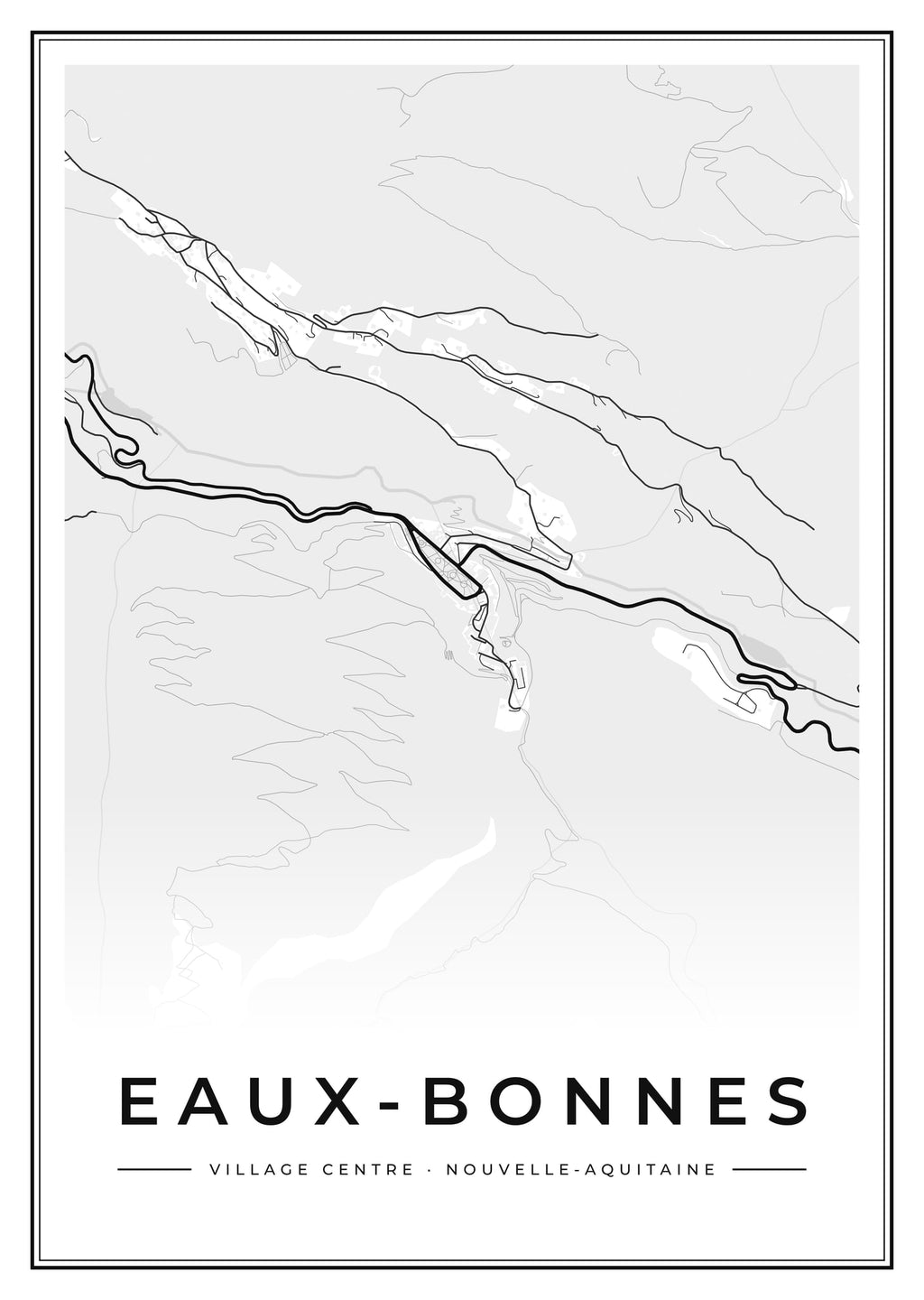 Street map poster of Eaux-Bonnes village centre, Nouvelle-Aquitaine