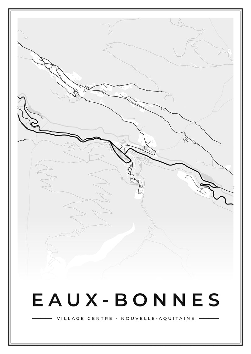 Eaux-Bonnes Village Centre Street Map Poster