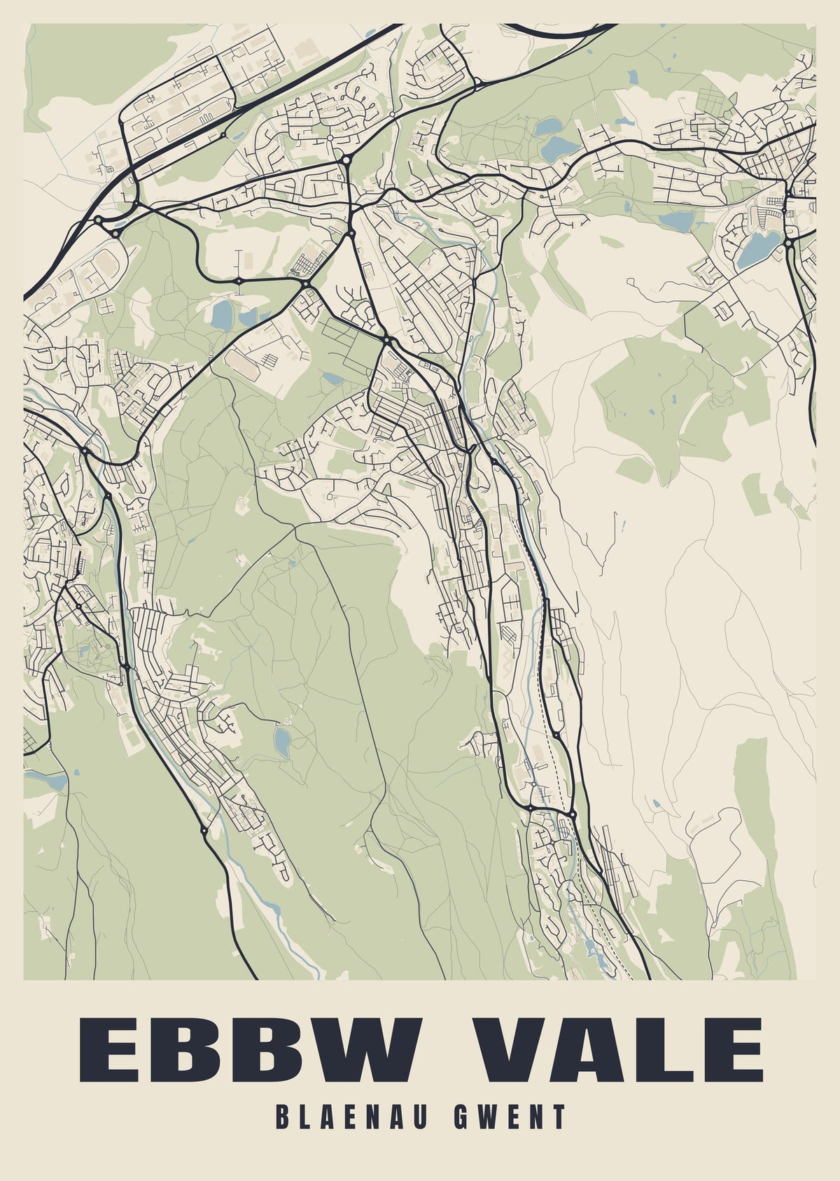 Street map poster of Ebbw Vale, Blaenau Gwent