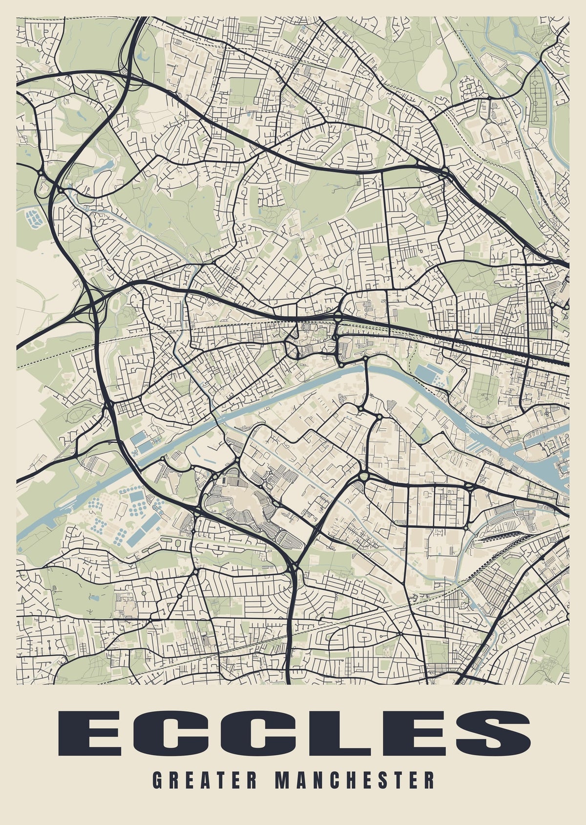 Street map poster of Eccles, Greater Manchester