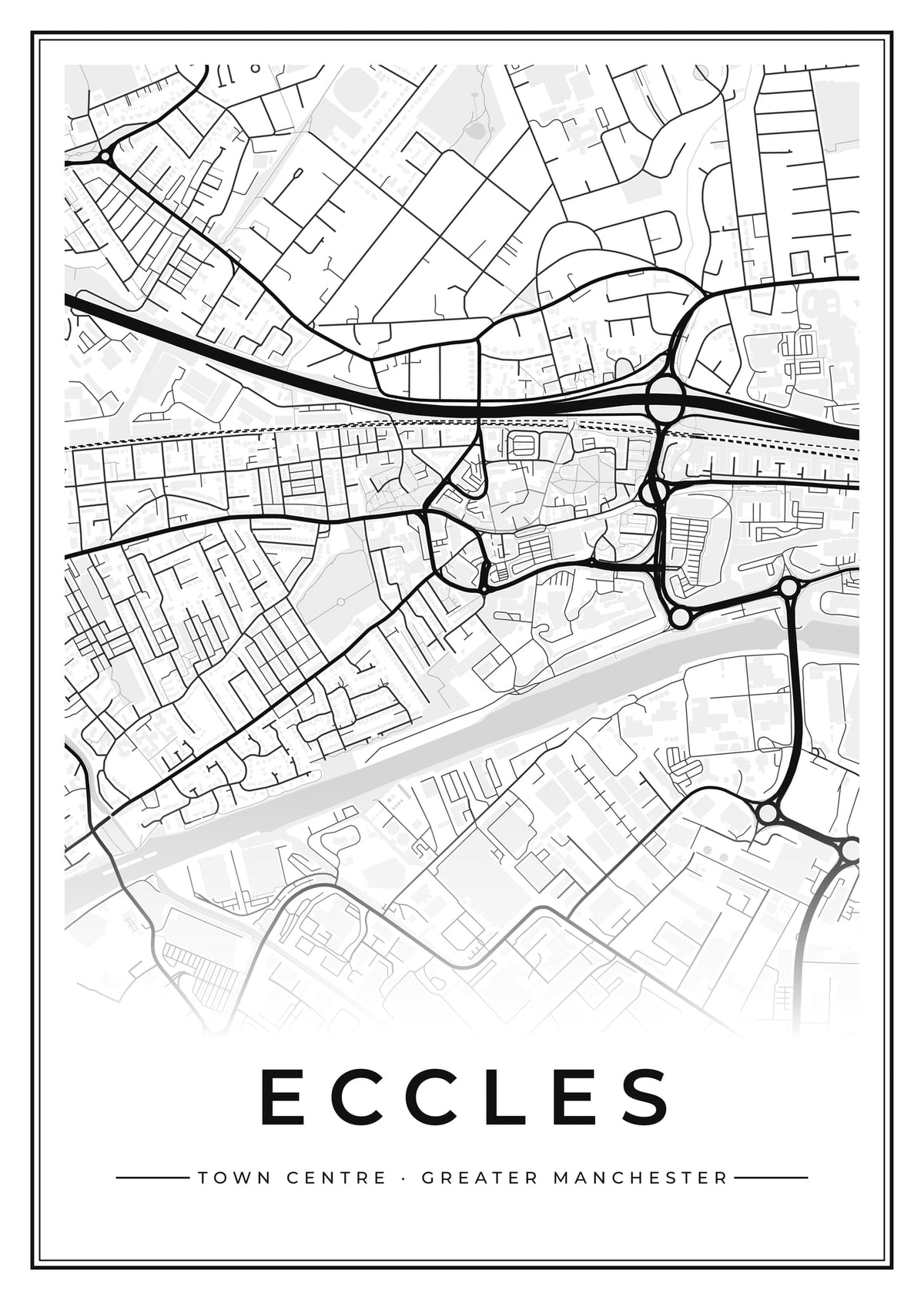 Street map poster of Eccles town centre, Greater Manchester