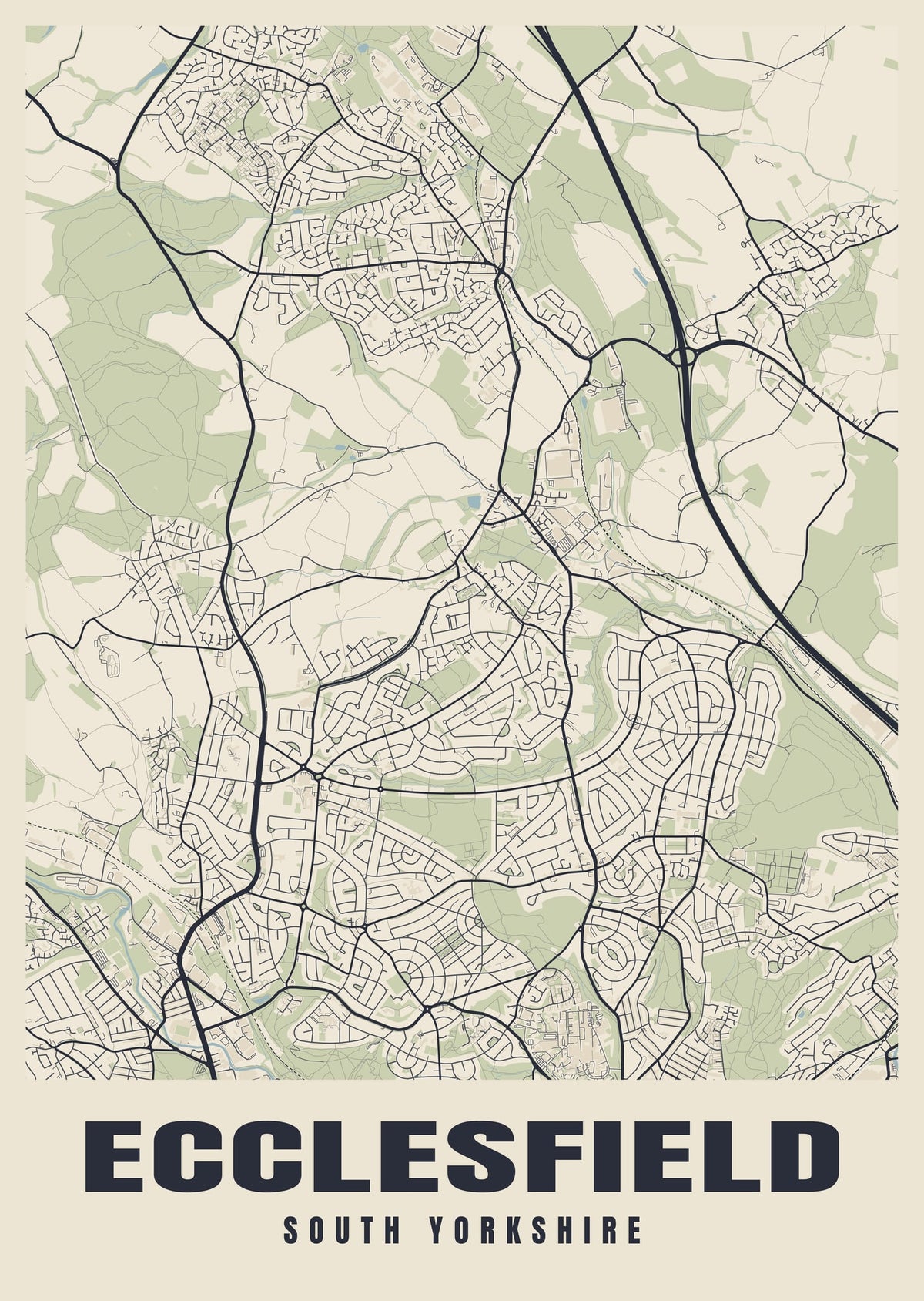 Street map poster of Ecclesfield, South Yorkshire