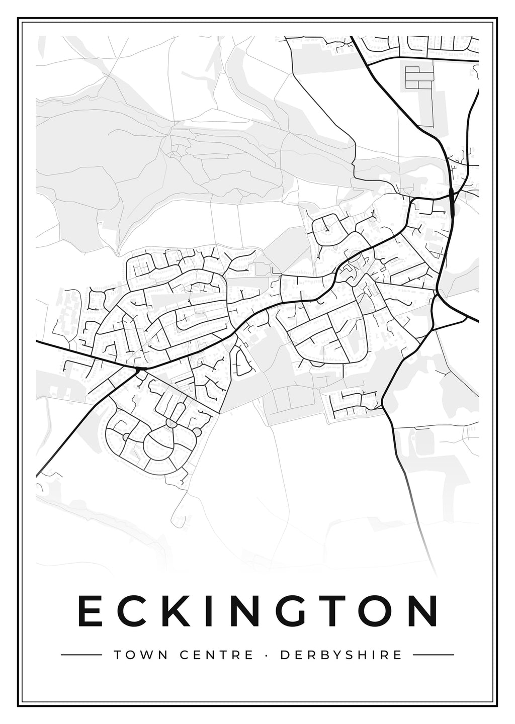 Street map poster of Eckington town centre, Derbyshire
