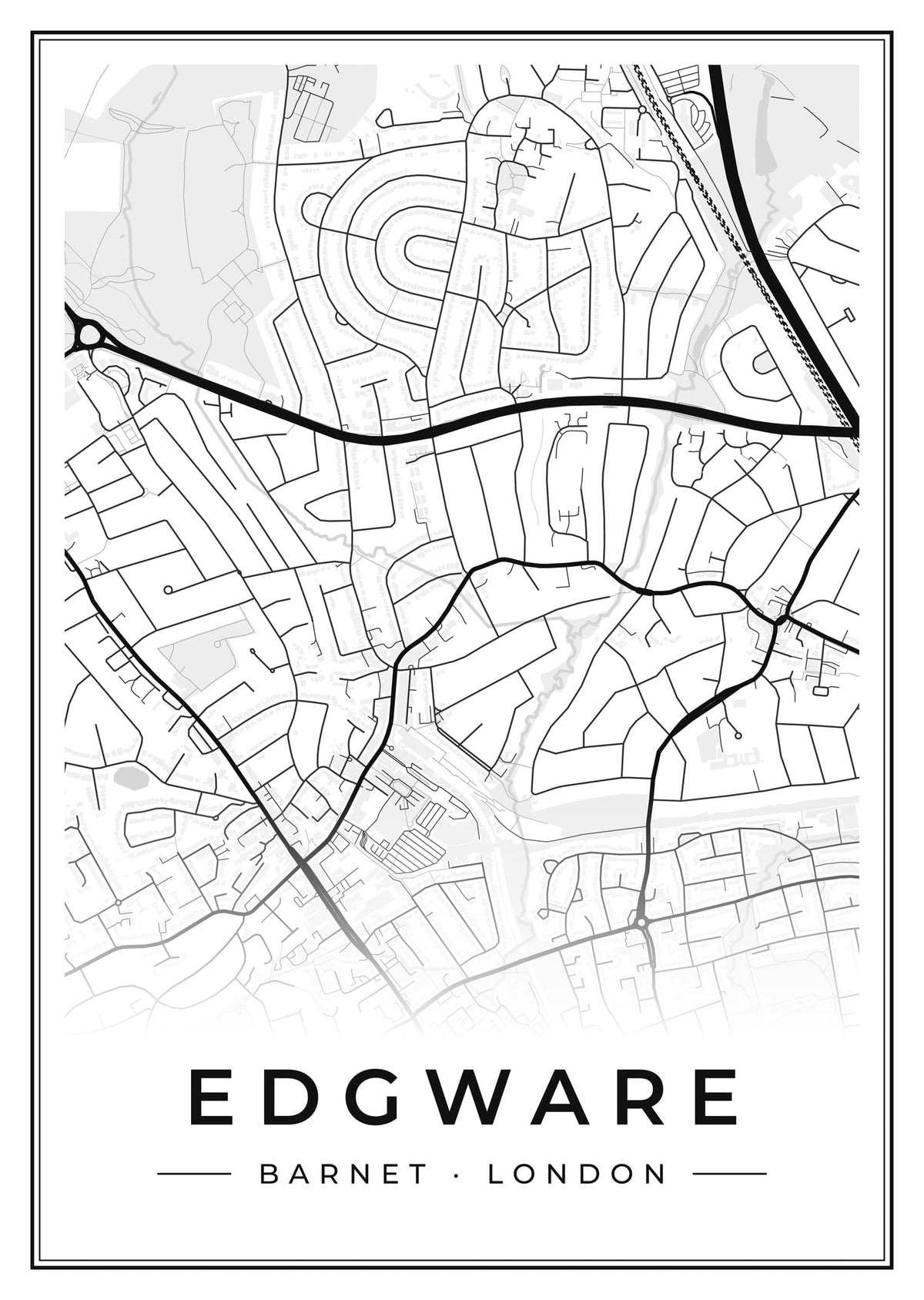 Street map poster of Edgware, Barnet, London