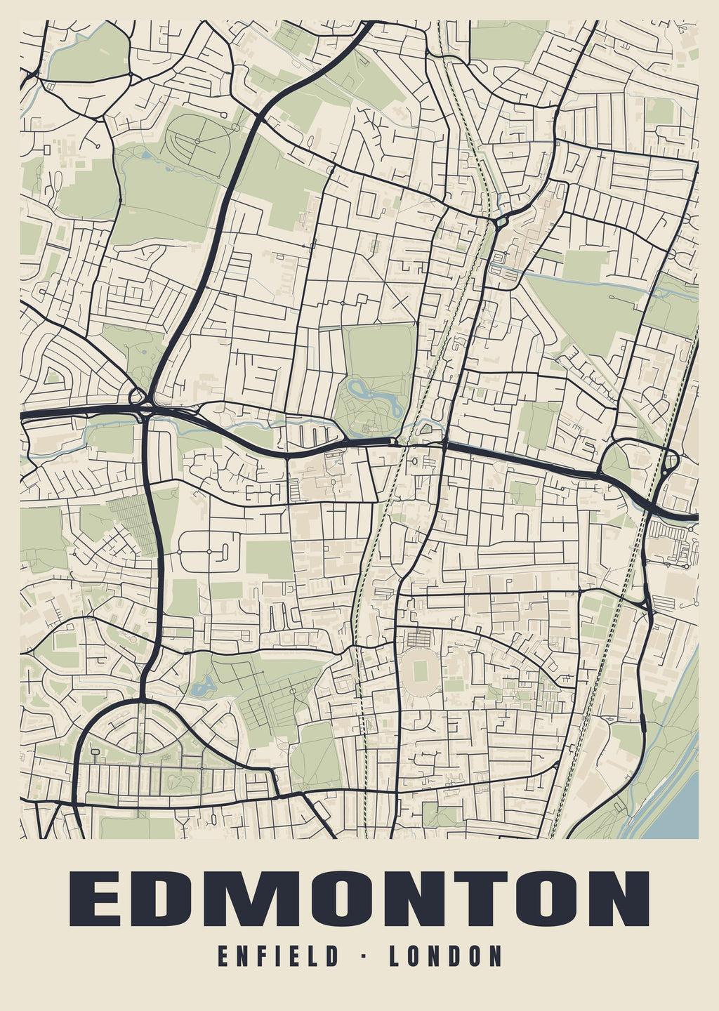 Heritage street map poster of Edmonton, Enfield, London