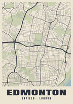 Heritage street map poster of Edmonton, Enfield, London