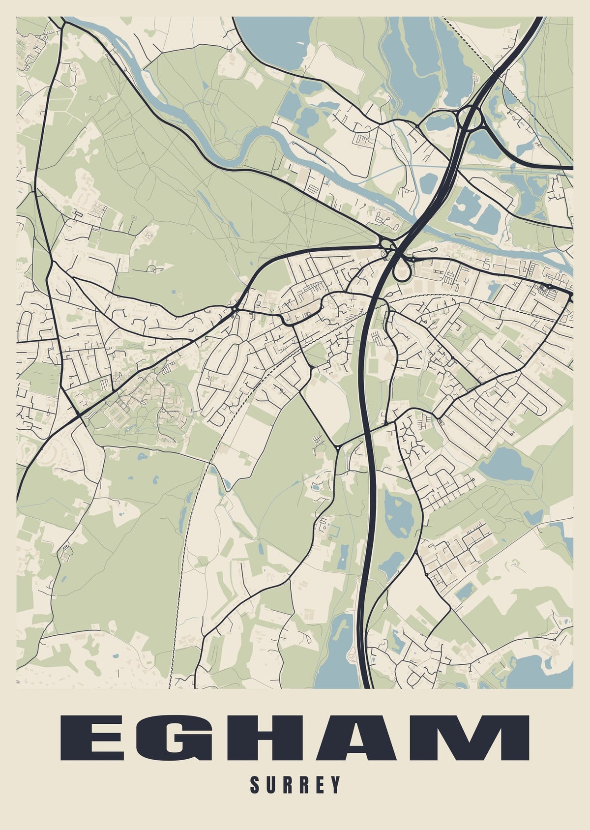 Street map poster of Egham, Surrey