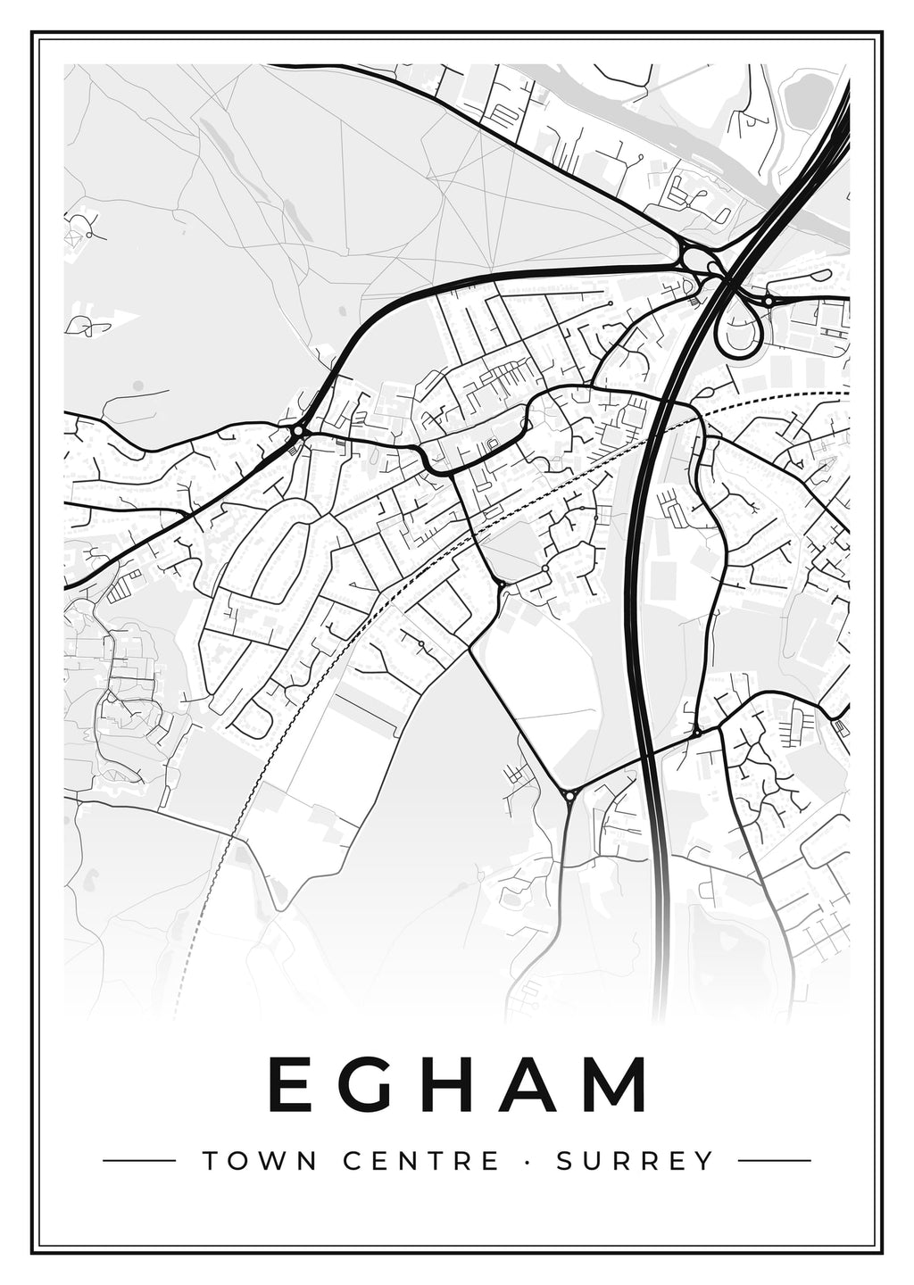 Street map poster of Egham town centre, Surrey