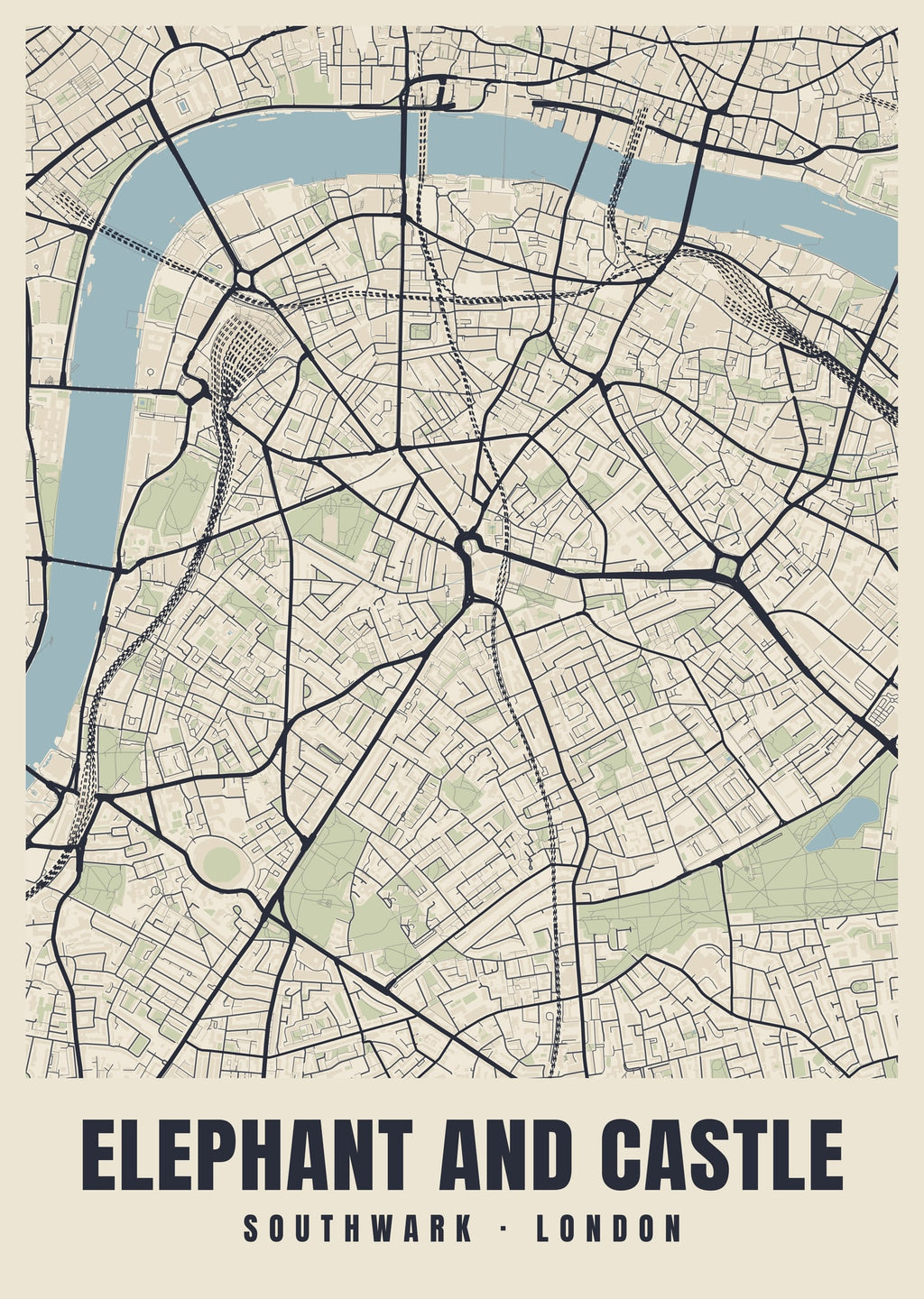 Heritage street map poster of Elephant and Castle, Southwark, London