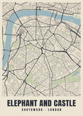 Heritage street map poster of Elephant and Castle, Southwark, London