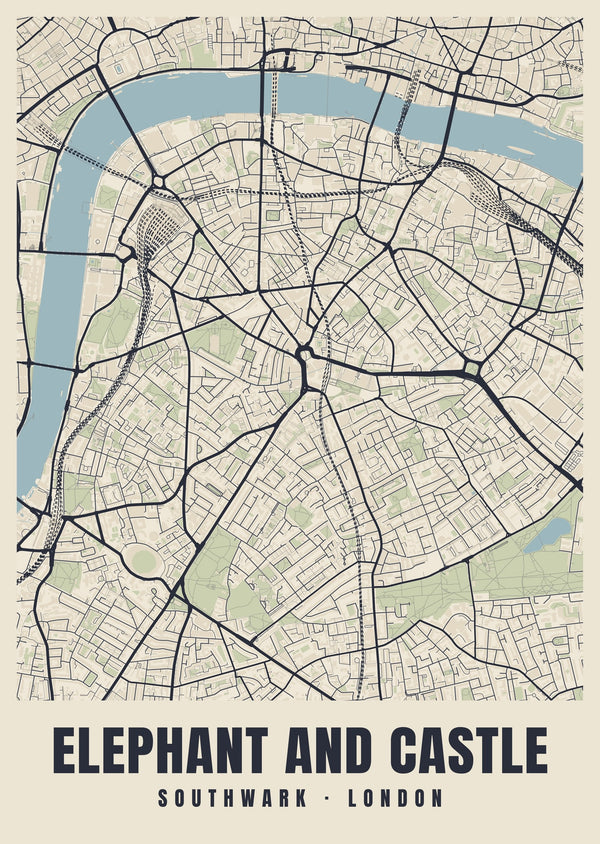 Elephant and Castle Heritage Street Map Poster