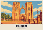 Elgin Cathedral poster, Retro Railway style